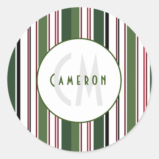 ヴィンテージストライプシンプルグリーンホワイトモノグラム ラウンドシール (正面)