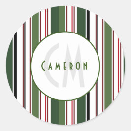 ヴィンテージストライプシンプルグリーンホワイトモノグラム ラウンドシール