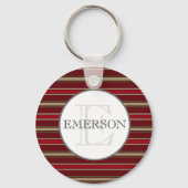 ヴィンテージストライプズブルガンディレッドタンホワイトカスタム キーホルダー (正面)