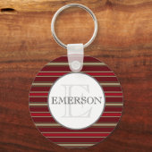 ヴィンテージストライプズブルガンディレッドタンホワイトカスタム キーホルダー (正面)