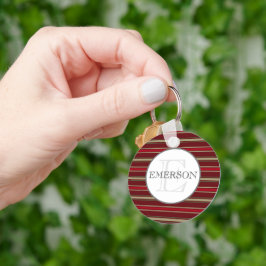 ヴィンテージストライプズブルガンディレッドタンホワイトカスタム キーホルダー