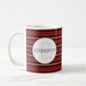 ヴィンテージストライプズブルガンディレッドタンホワイトカスタム コーヒーマグカップ (左)