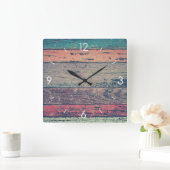 ヴィンテージストライプデザインカ素朴ントリーウッドンデコール スクエア壁時計 (ホーム)