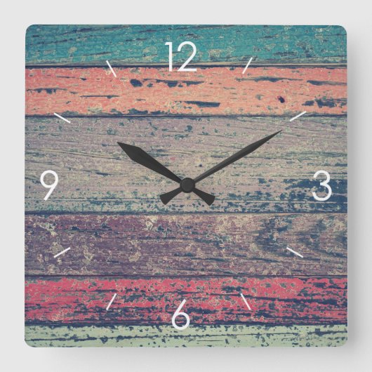 ヴィンテージストライプデザインカ素朴ントリーウッドンデコール スクエア壁時計 (正面)