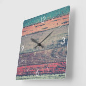 ヴィンテージストライプデザインカ素朴ントリーウッドンデコール スクエア壁時計 (傾斜)