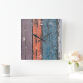 ヴィンテージストライプデザイン素朴カントリーウッドデコール スクエア壁時計 (ホーム)