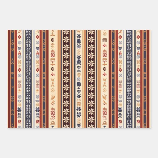 ヴィンテージストライプパターンクリスマス ラッピングペーパーシート (正面)