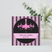 ヴィンテージストライプピンクとシャンデリア結婚スクエア 招待状 (スタンド正面)