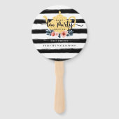 ヴィンテージストライプフローライエローティーパーティーベビーシャワー ハンドファン (正面)