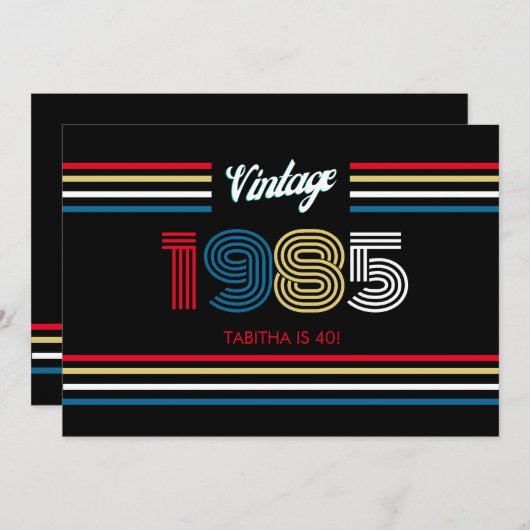 ヴィンテージストライプレトロの原色1985 招待状 (正面/裏面)