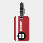 ヴィンテージストライプレース – 赤と黒 ラゲッジタグ (正面縦)