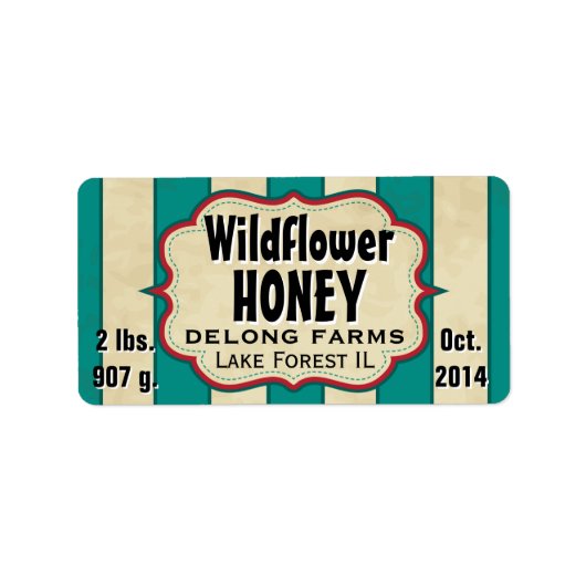 ヴィンテージストライプワイルドフラワーハニージャー – 水平 ラベル (正面)