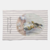 ヴィンテージストライプ恋しく思バニー茶時間 キッチンタオル (横)