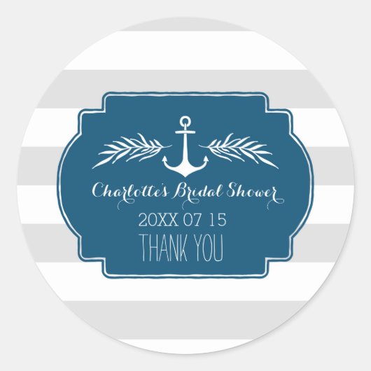 ヴィンテージストライプ航海のブライダルシャワーメッセージカード ラウンドシール (正面)