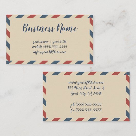 ヴィンテージストライプ航空便、旅行業界 名刺 (正面/裏面)