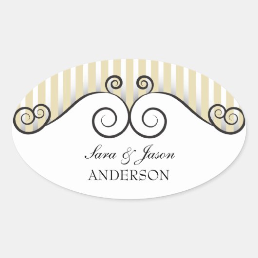 ヴィンテージストライプ金ゴールドとIrongate Swirls結婚の 楕円形シール (正面)