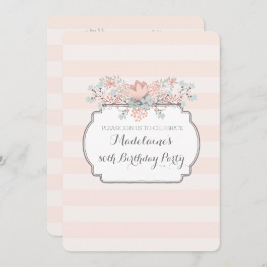 ヴィンテージストライプ80バースデーパーティ招待状 招待状 (正面/裏面)