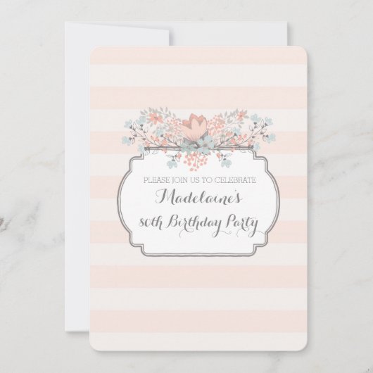 ヴィンテージストライプ80バースデーパーティ招待状 招待状 (正面)