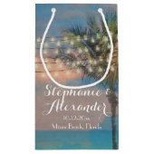 ヴィンテージストリングライツサンセットビーチ結婚式 スモールペーパーバッグ (裏面)