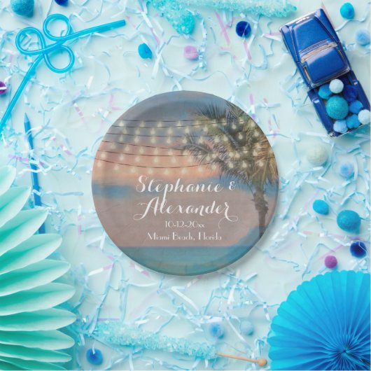 ヴィンテージストリングライツサンセットビーチ結婚式 ペーパープレート (パーティー)