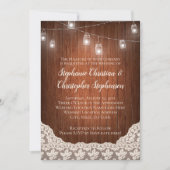 ヴィンテージストリングライツメイソンジャールレースウッド結婚ズ 招待状 (正面)