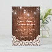 ヴィンテージストリングライツメイソンジャールレースウッド結婚ズ 招待状 (スタンド正面)