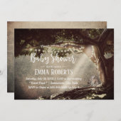 ヴィンテージストリングライトツリーかわいいバニー赤ちゃんシャワー 招待状 (正面/裏面)