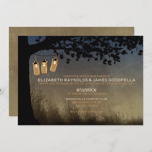 ヴィンテージストリングライト結婚式招待状 招待状 (正面/裏面)
