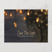 ヴィンテージストリングライト&ツリーウェディング日付を保存 案内ポストカード (正面)