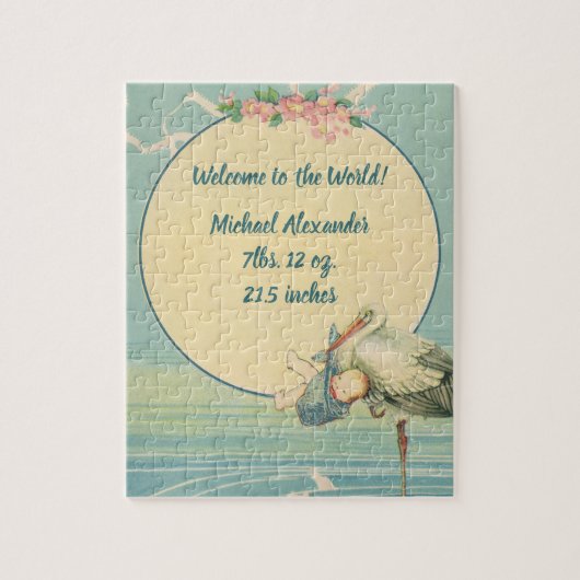 ヴィンテージストル運クの男の赤ちゃんインブルーブランケット ジグソーパズル (縦)