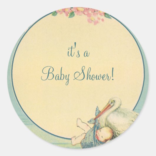 ヴィンテージストル運クの男の赤ちゃんインブルーブランケット ラウンドシール (正面)