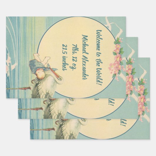 ヴィンテージストル運クの男の赤ちゃんインブルーブランケット ラッピングペーパーシート (セット)