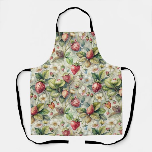 ヴィンテージストロベリーガーデン植物水彩 エプロン (正面)