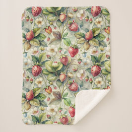 ヴィンテージストロベリーガーデン植物水彩 シェルパブランケット