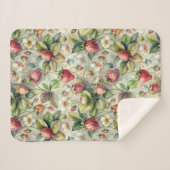 ヴィンテージストロベリーガーデン植物水彩 シェルパブランケット (正面(横))
