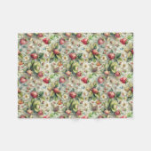 ヴィンテージストロベリーガーデン植物水彩 フリースブランケット (正面(横))