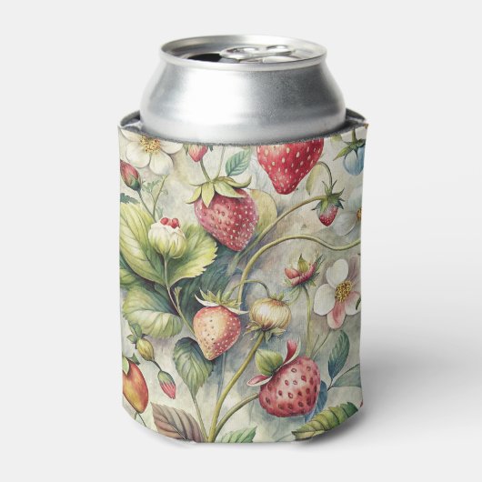 ヴィンテージストロベリーガーデン植物水彩 缶クーラー (缶正面)