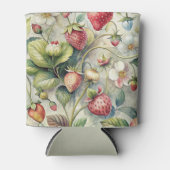 ヴィンテージストロベリーガーデン植物水彩 缶クーラー (正面)