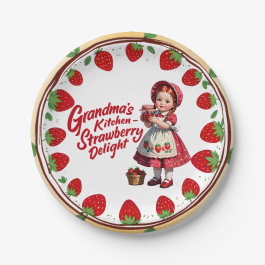 ヴィンテージストロベリーキッチンガールグランマズディライト ペーパープレート (正面)