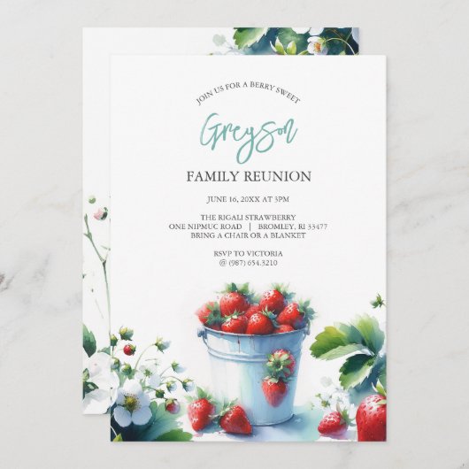 ヴィンテージストロベリーファミリー懇親会招待状 招待状 (正面/裏面)