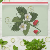 ヴィンテージストロベリープラントオンセージグリーン キッチンタオル (折り畳み)