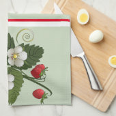 ヴィンテージストロベリープラントオンセージグリーン キッチンタオル (四つ折り)