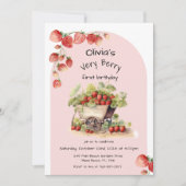 ヴィンテージストロベリーベリー第1誕生日パーティー 招待状 (正面)