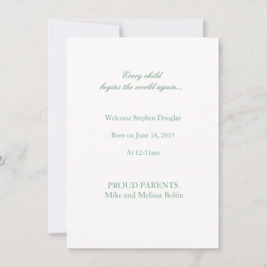 ヴィンテージストークが少年の出産を促す 案内状 (裏面)