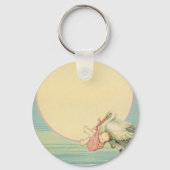 ヴィンテージストークと赤ちゃん少女ピンク毛布 キーホルダー (正面)