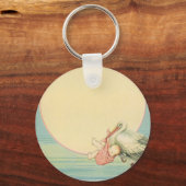 ヴィンテージストークと赤ちゃん少女ピンク毛布 キーホルダー (正面)