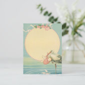 ヴィンテージストークと赤ちゃん少女ピンク毛布 ポストカード (スタンド正面)