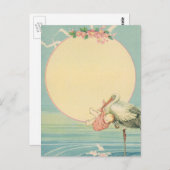 ヴィンテージストークと赤ちゃん少女ピンク毛布 ポストカード (正面/裏面)