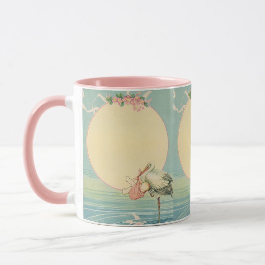 ヴィンテージストークと赤ちゃん少女ピンク毛布 マグカップ (左)