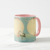 ヴィンテージストークと赤ちゃん少女ピンク毛布 マグカップ (正面右)